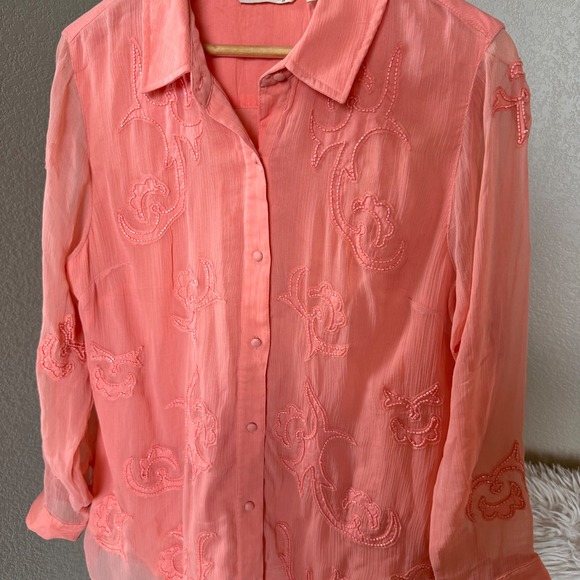 Soft Surroundings Savannah Embellished‎ Tunic Button Down Coral Women's M - Picture 2 of 10